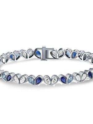 Sterling Silver Pear Cut Blue Sapphire Tennis Bracelet for Weddings and Formal Wear