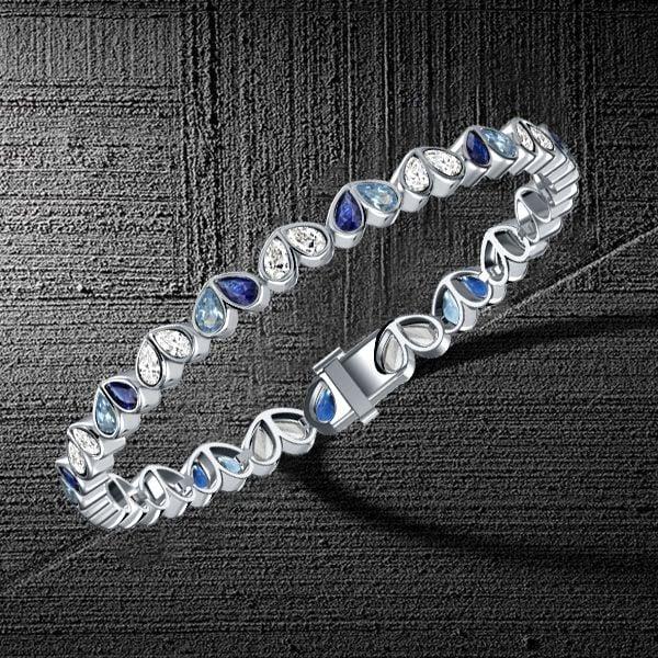 Sterling Silver Pear Cut Blue Sapphire Tennis Bracelet for Weddings and Formal Wear