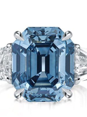 Emerald Cut Blue Topaz Three Stone Engagement Ring - Sterling Silver