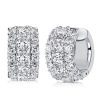 Cushion Cut Triple Row Hoop Earrings in Rhodium Plated Sterling Silver