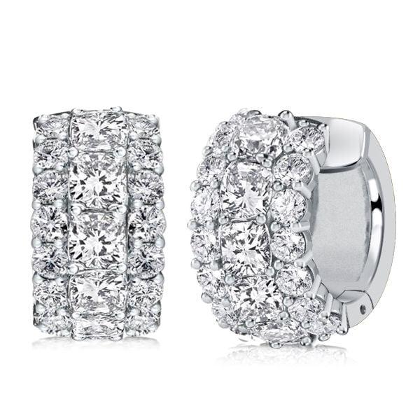 Cushion Cut Triple Row Hoop Earrings in Rhodium Plated Sterling Silver