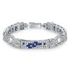 Blue Art Deco Bracelet - 925 Sterling Silver Vintage Style Pave Setting
