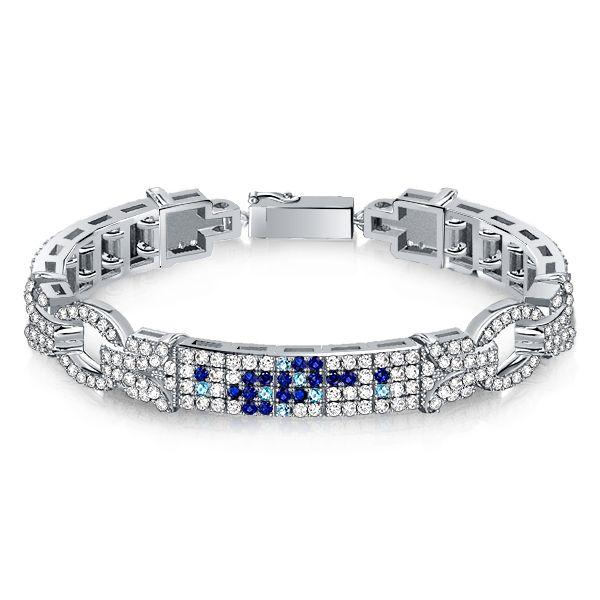 Blue Art Deco Bracelet - 925 Sterling Silver Vintage Style Pave Setting