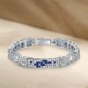 Blue Art Deco Bracelet - 925 Sterling Silver Vintage Style Pave Setting