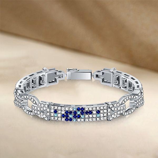 Blue Art Deco Bracelet - 925 Sterling Silver Vintage Style Pave Setting