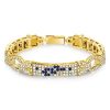 Blue Art Deco Bracelet - 925 Sterling Silver Vintage Style Pave Setting