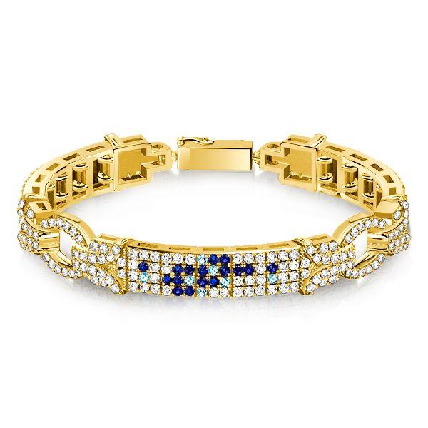 Blue Art Deco Bracelet - 925 Sterling Silver Vintage Style Pave Setting