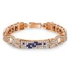 Blue Art Deco Bracelet - 925 Sterling Silver Vintage Style Pave Setting