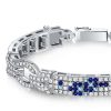 Blue Art Deco Bracelet - 925 Sterling Silver Vintage Style Pave Setting