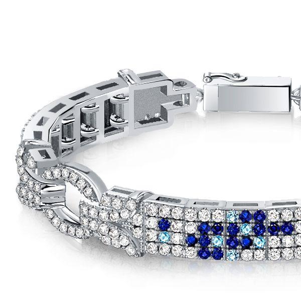 Blue Art Deco Bracelet - 925 Sterling Silver Vintage Style Pave Setting