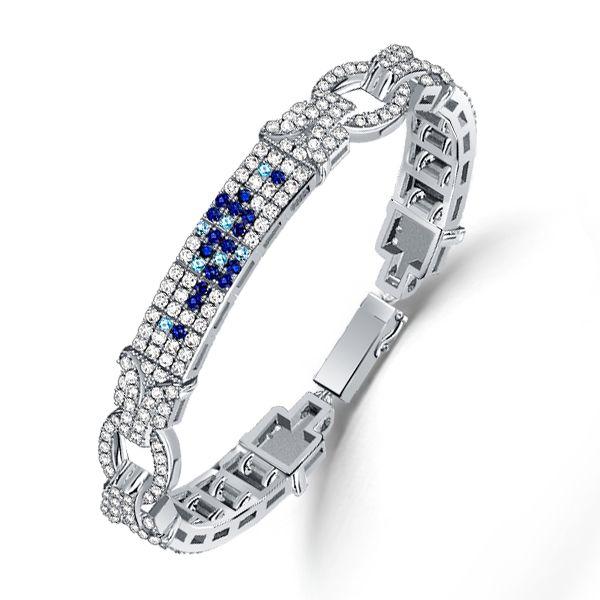 Blue Art Deco Bracelet - 925 Sterling Silver Vintage Style Pave Setting