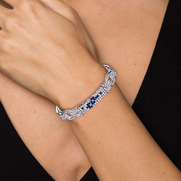 Blue Art Deco Bracelet - 925 Sterling Silver Vintage Style Pave Setting