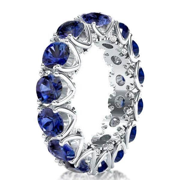Eternity Sterling Silver Created Sapphire Wedding Band (6.55 CTW)