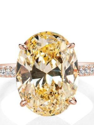 Rose Gold Oval Champagne Sapphire Engagement Ring - 5.00 CT Created Gemstone