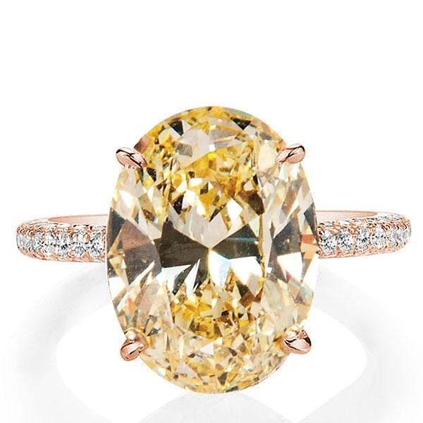 Rose Gold Oval Champagne Sapphire Engagement Ring - 5.00 CT Created Gemstone