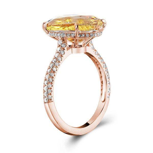 Rose Gold Oval Champagne Sapphire Engagement Ring - 5.00 CT Created Gemstone