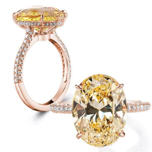 Rose Gold Oval Champagne Sapphire Engagement Ring - 5.00 CT Created Gemstone
