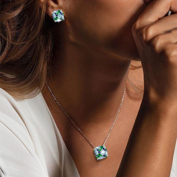 Aquamarine & Multicolor Gemstone Necklace Earrings Set - 925 Sterling Silver