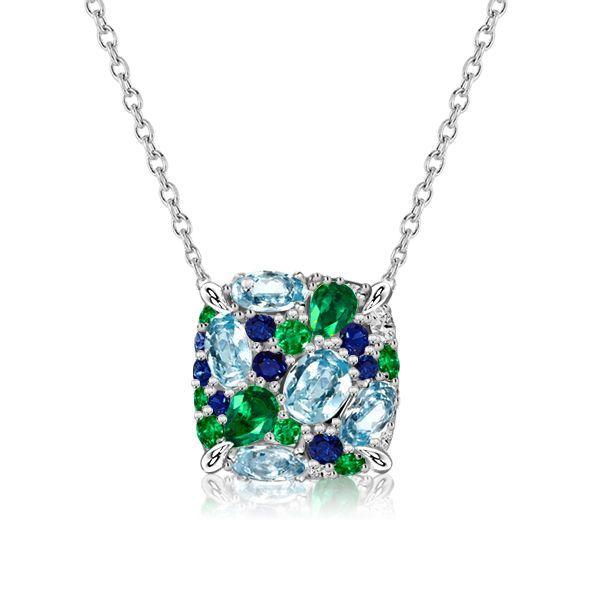 Aquamarine & Multicolor Gemstone Necklace Earrings Set - 925 Sterling Silver