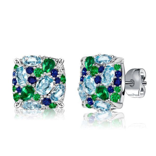 Aquamarine & Multicolor Gemstone Necklace Earrings Set - 925 Sterling Silver