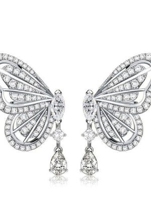 Dancing Butterfly White Sapphire Sterling Silver Drop Earrings for Women