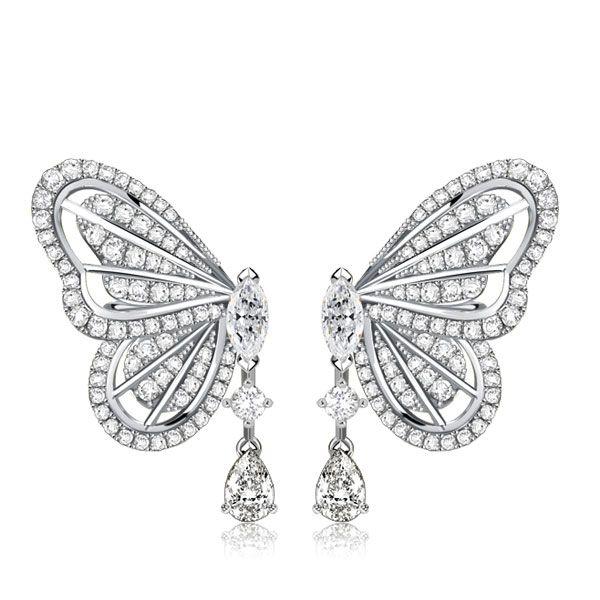 Dancing Butterfly White Sapphire Sterling Silver Drop Earrings for Women