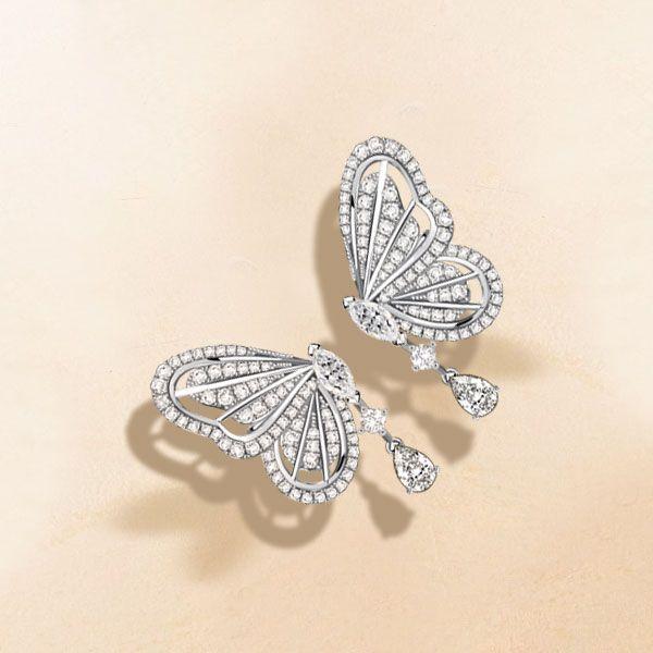 Dancing Butterfly White Sapphire Sterling Silver Drop Earrings for Women