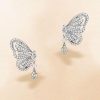 Dancing Butterfly White Sapphire Sterling Silver Drop Earrings for Women