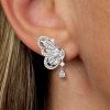 Dancing Butterfly White Sapphire Sterling Silver Drop Earrings for Women