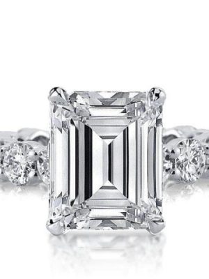 Emerald & Created White Sapphire Eternity Engagement Ring - Sterling Silver