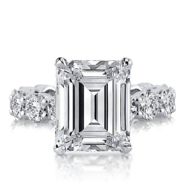 Emerald & Created White Sapphire Eternity Engagement Ring - Sterling Silver