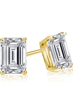 Emerald & White Sapphire Stud Earrings - 18K Gold Plated Sterling Silver