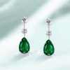 Emerald Green Pear Cut Drop Earrings for Women, 925 Sterling Silver Rhodium Plated