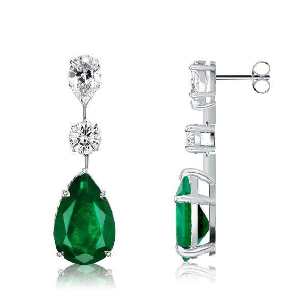 Emerald Green Pear Cut Drop Earrings for Women, 925 Sterling Silver Rhodium Plated
