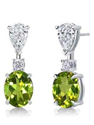 Peridot Drop Earrings for Women - Oval Cut Sterling Silver Dangle Earrings