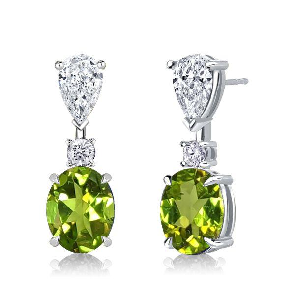 Peridot Drop Earrings for Women - Oval Cut Sterling Silver Dangle Earrings