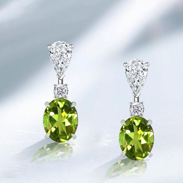 Peridot Drop Earrings for Women - Oval Cut Sterling Silver Dangle Earrings