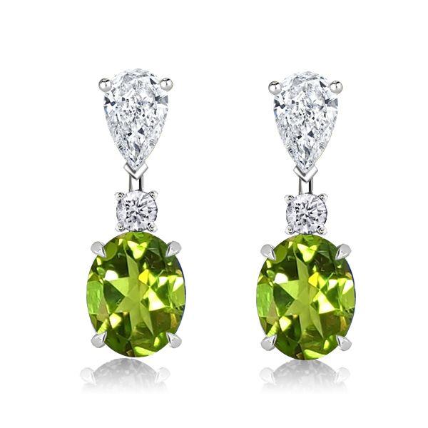 Peridot Drop Earrings for Women - Oval Cut Sterling Silver Dangle Earrings