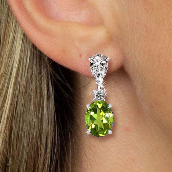 Peridot Drop Earrings for Women - Oval Cut Sterling Silver Dangle Earrings