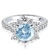 Snowflake Aquamarine Engagement Ring - Sterling Silver
