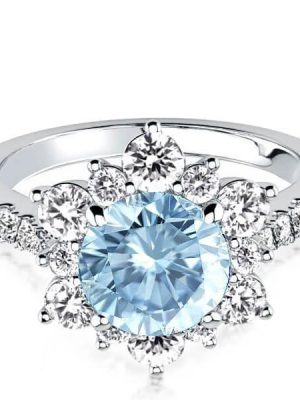 Snowflake Aquamarine Engagement Ring - Sterling Silver