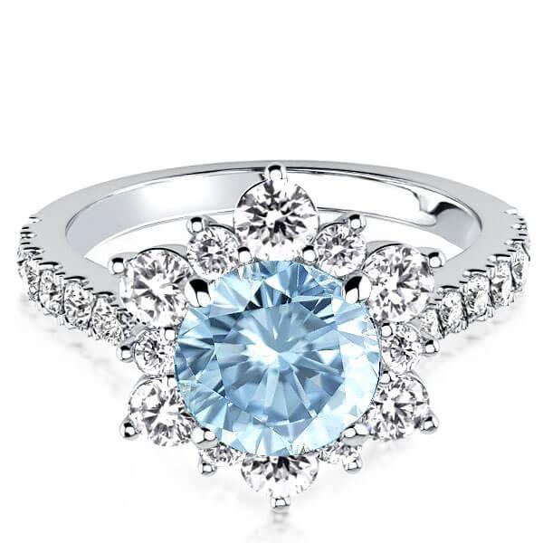 Snowflake Aquamarine Engagement Ring - Sterling Silver