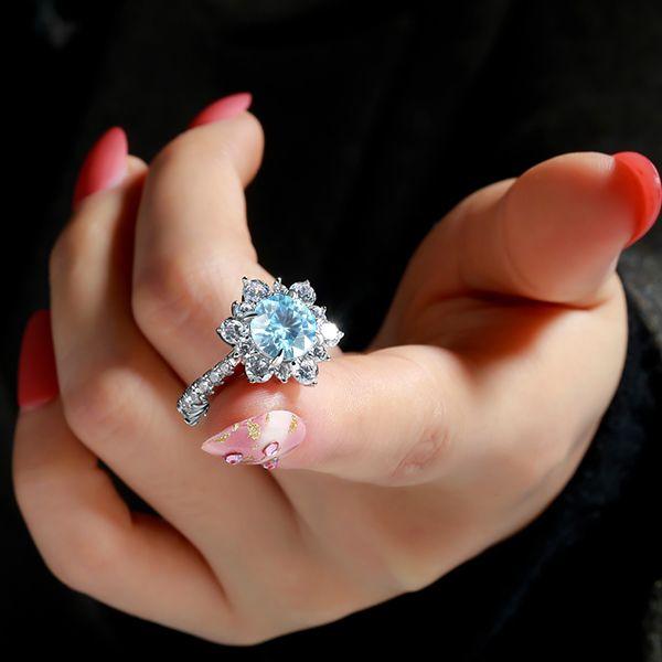 Snowflake Aquamarine Engagement Ring - Sterling Silver