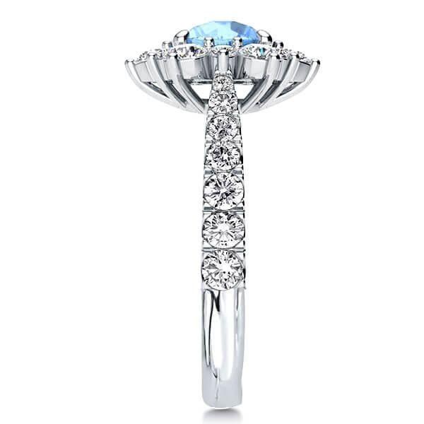 Snowflake Aquamarine Engagement Ring - Sterling Silver