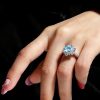 Snowflake Aquamarine Engagement Ring - Sterling Silver