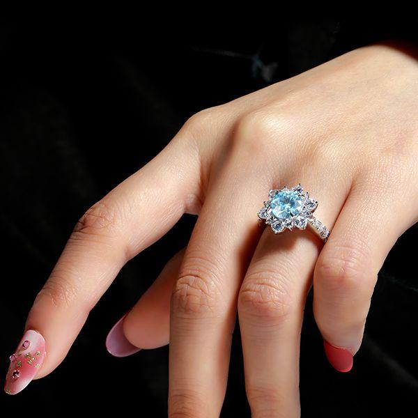 Snowflake Aquamarine Engagement Ring - Sterling Silver