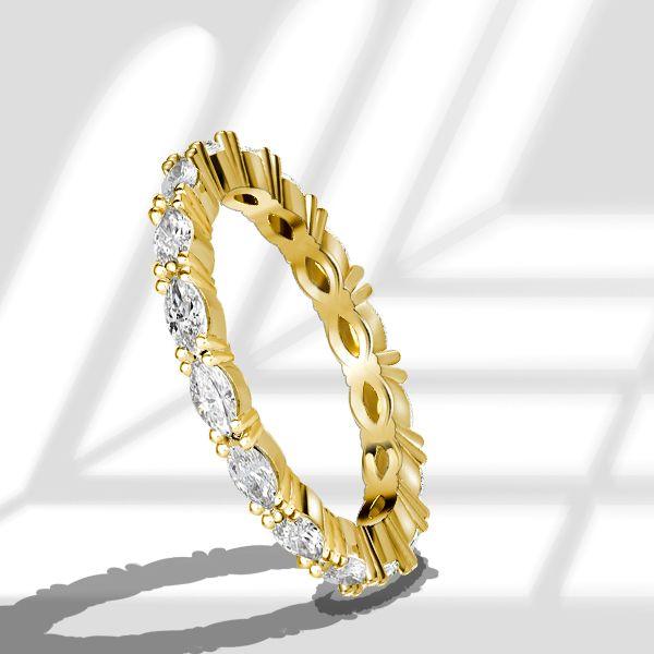 Marquise Cut CZ Wedding Band for Women - 18K Gold Plated Sterling Silver