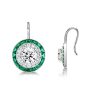 Emerald & White Halo Drop Earrings - Sterling Silver Green Dangle Earrings