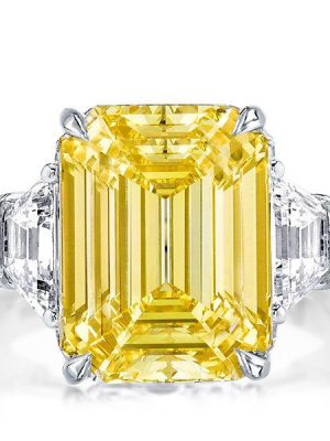 Emerald Cut Yellow Sapphire Three Stone Engagement Ring - Sterling Silver