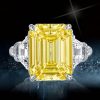 Emerald Cut Yellow Sapphire Three Stone Engagement Ring - Sterling Silver